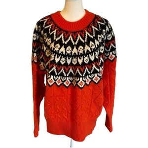Cider Red Orange and Black Fair Isle Patterned Sweater. Size XL.